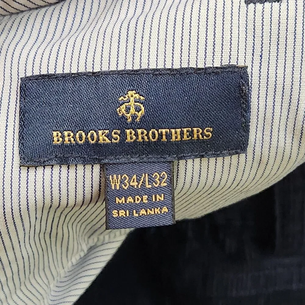 Brooks Brothers Corduroy Pants Mens 34x32 Navy Blue Straight Flat Cotton Stretch